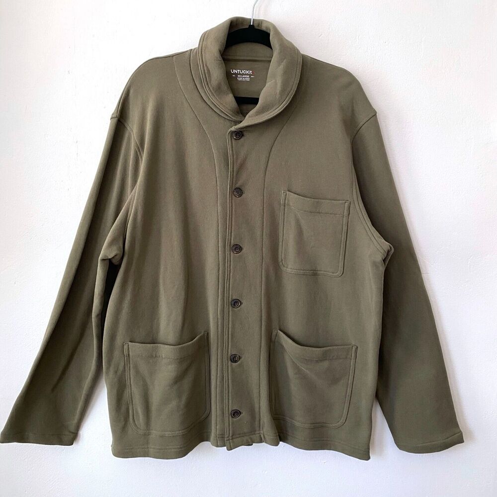 Untuckit Cotton‎ Button-up Jacket Cardigan  Men's XXL Sweater Long Sleeves Green